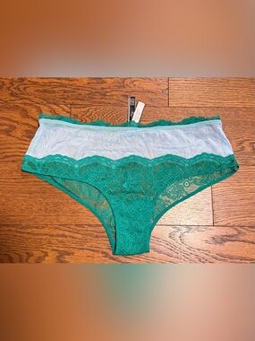 Victoria's Secret Women's Very Sexy Cheeky Green Light Blue Lace Panty Size XL